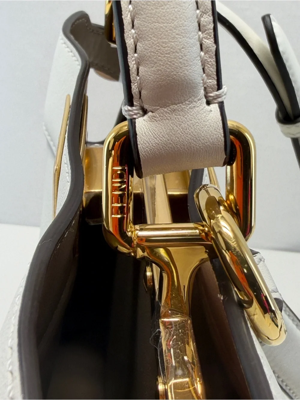 Fendi White Leather Top-Handle Satchel with Gold Hardware